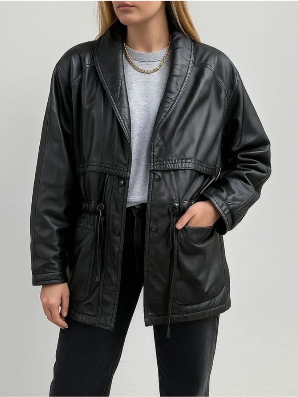 Wilsons Vintage 80’s Shawl Collar Drawstring Leather Coat